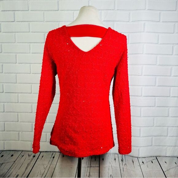 Jennifer Lopez Red Sequin V-Neck Keyhole Sweater - Size Large - Picture 5 of 10